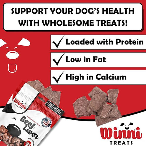 Winni Treats Freeze Dried Beef Liver Dog Treats - 100% Pure Beef, Grain-Free, Nutritious Training Treats