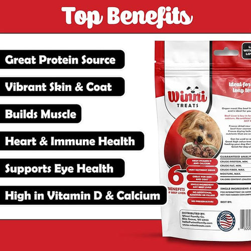 Winni Treats Freeze Dried Beef Liver Dog Treats - 100% Pure Beef, Grain-Free, Nutritious Training Treats