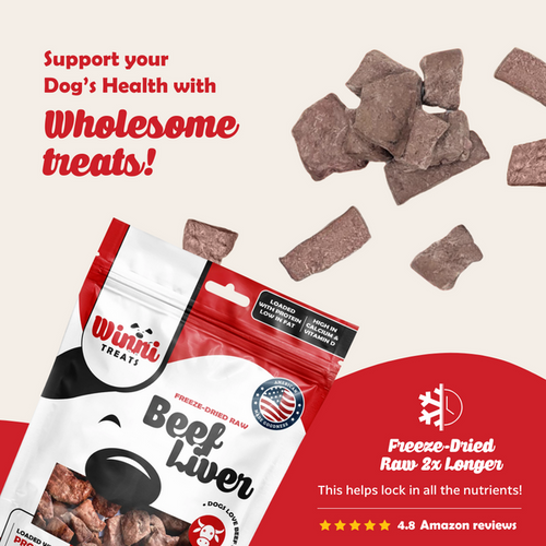 Winni Treats Freeze Dried Beef Liver Dog Treats - 100% Pure Beef, Grain-Free, Nutritious Training Treats