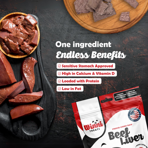Winni Treats Freeze Dried Beef Liver Dog Treats - 100% Pure Beef, Grain-Free, Nutritious Training Treats