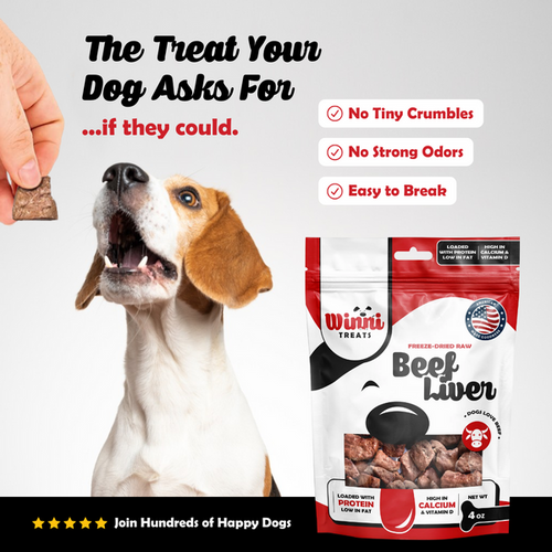 Winni Treats Freeze Dried Beef Liver Dog Treats - 100% Pure Beef, Grain-Free, Nutritious Training Treats