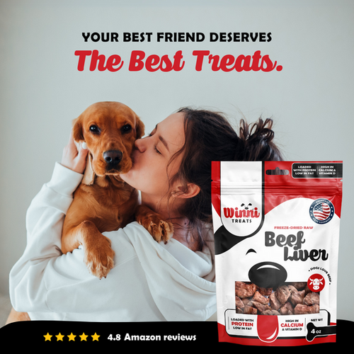 Winni Treats Freeze Dried Beef Liver Dog Treats - 100% Pure Beef, Grain-Free, Nutritious Training Treats
