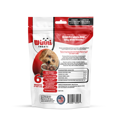 Winni Treats Freeze Dried Beef Liver Dog Treats - 100% Pure Beef, Grain-Free, Nutritious Training Treats