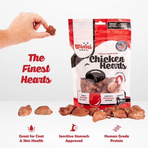 Winni Treats Freeze Dried Chicken Hearts Dog Treats - 100% Natural High Protein Snack Made in USA