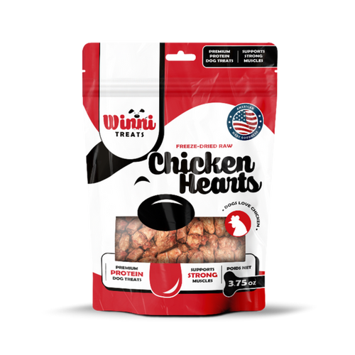Winni Treats Freeze Dried Chicken Hearts Dog Treats - 100% Natural High Protein Snack Made in USA